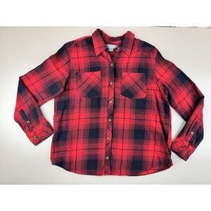 Natural Reflections Flannel Shirt Womens L Red Black Buffalo Check Plaid Outdoor